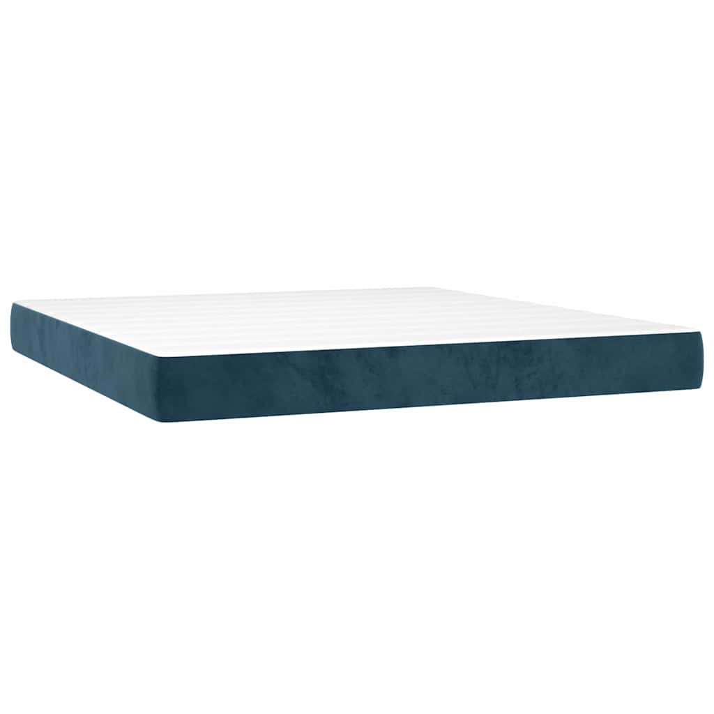 vidaXL Κρεβάτι Boxspring με Στρώμα & LED Σκ. Μπλε 180x200εκ. Βελούδινο