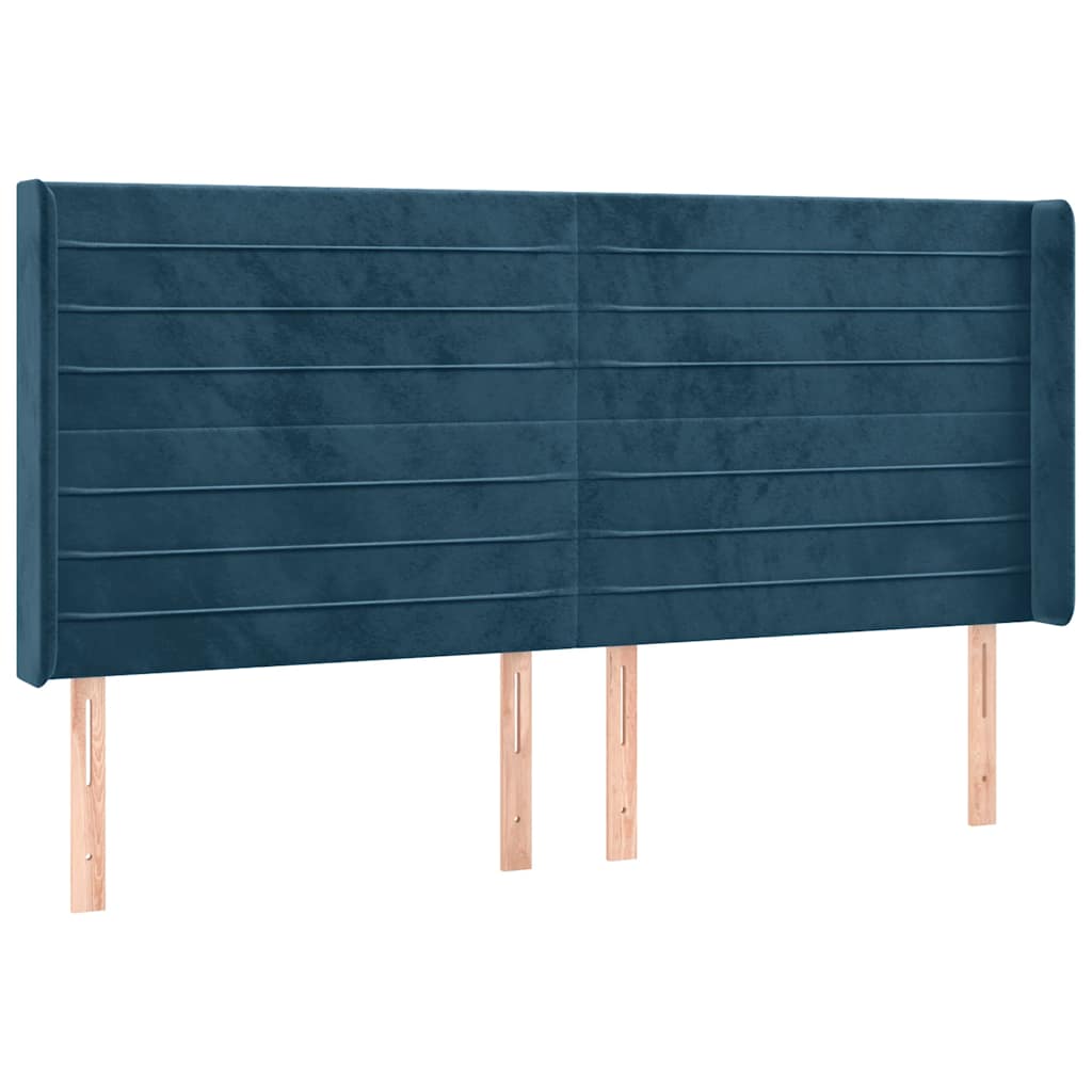 vidaXL Κρεβάτι Boxspring με Στρώμα & LED Σκ. Μπλε 180x200εκ. Βελούδινο