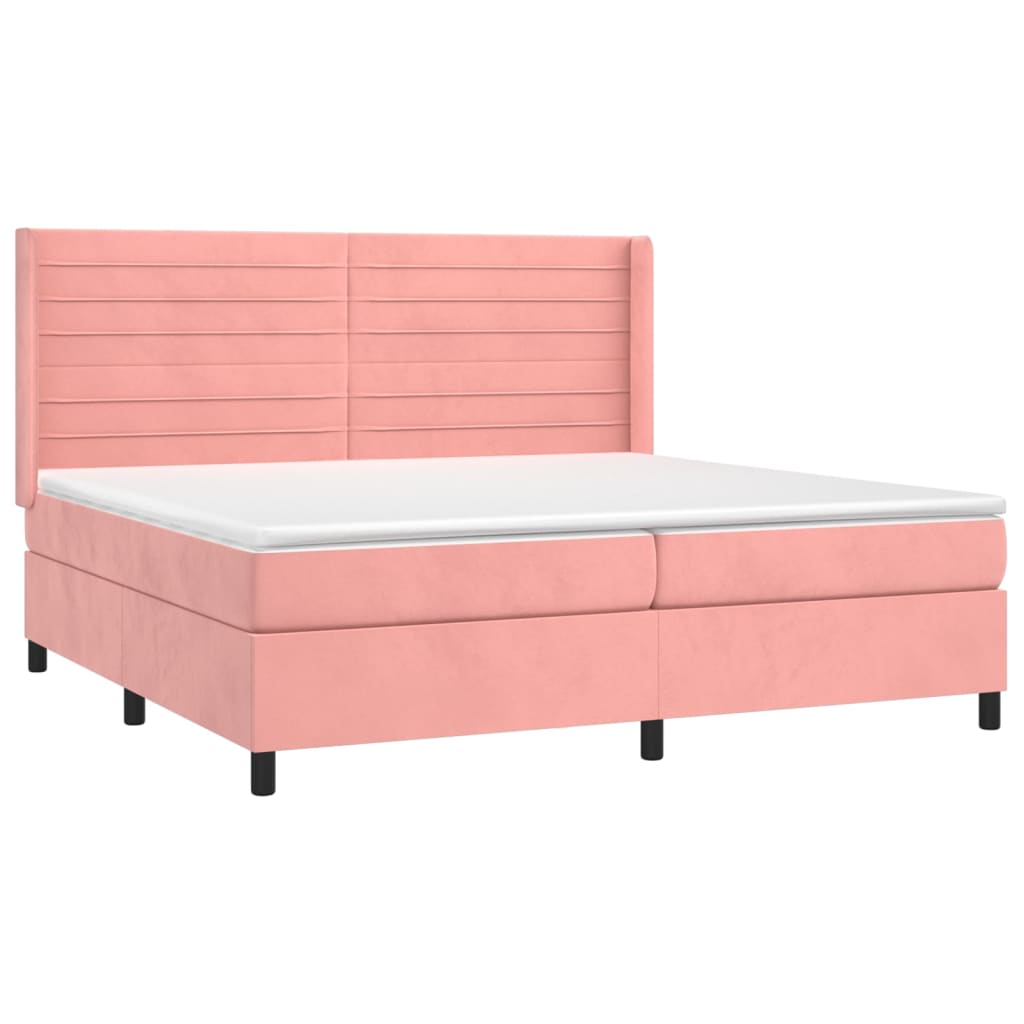vidaXL Κρεβάτι Boxspring με Στρώμα & LED Ροζ 200x200 εκ. Βελούδινο