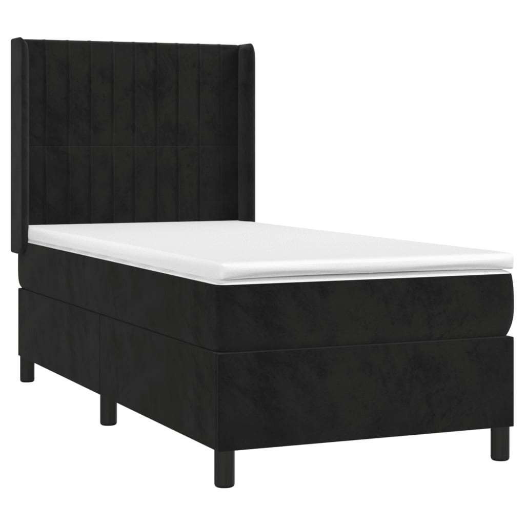vidaXL Κρεβάτι Boxspring με Στρώμα & LED Μαύρο 90x190 εκ. Βελούδινο