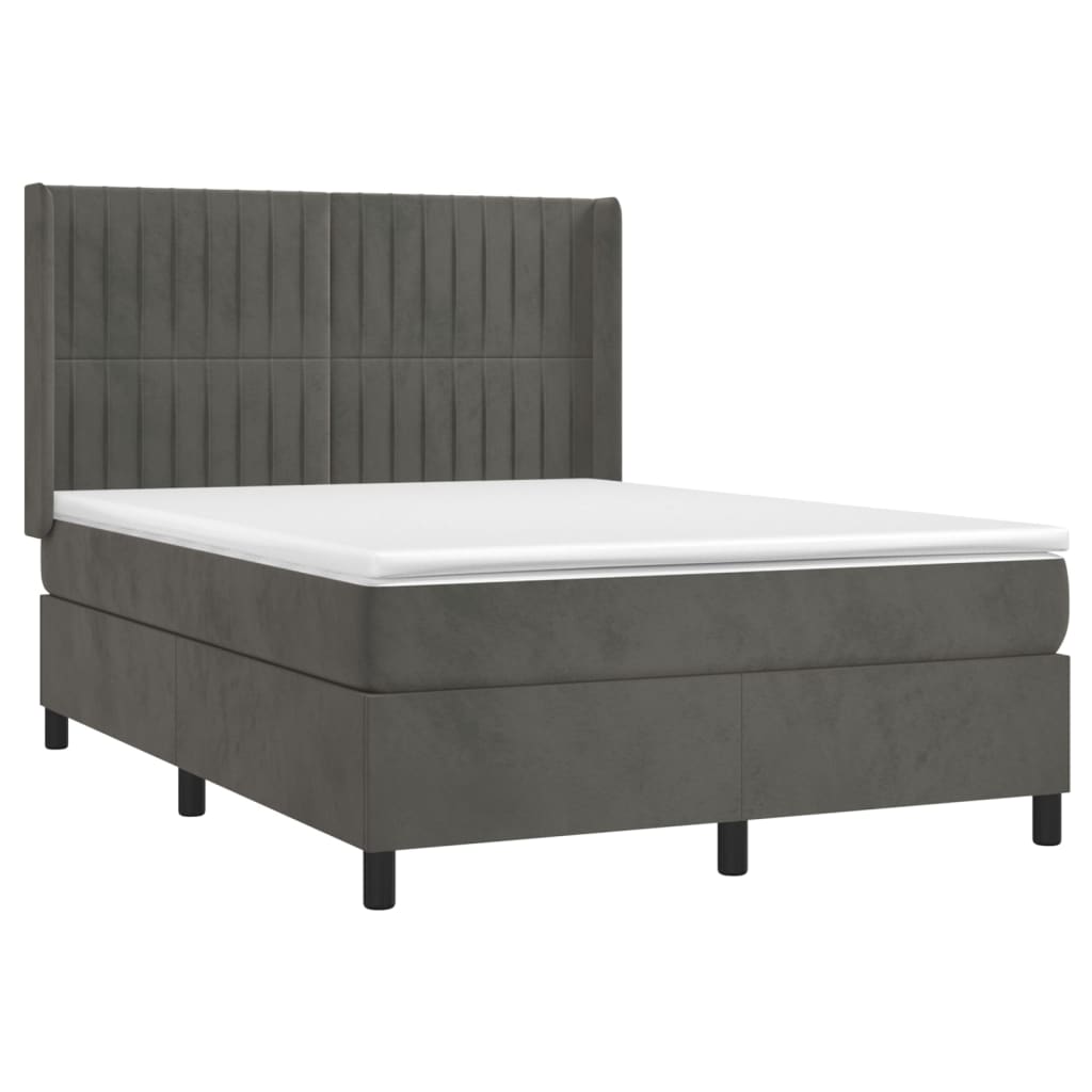 vidaXL Κρεβάτι Boxspring με Στρώμα & LED Σκ. Γκρι 140x190εκ. Βελούδινο