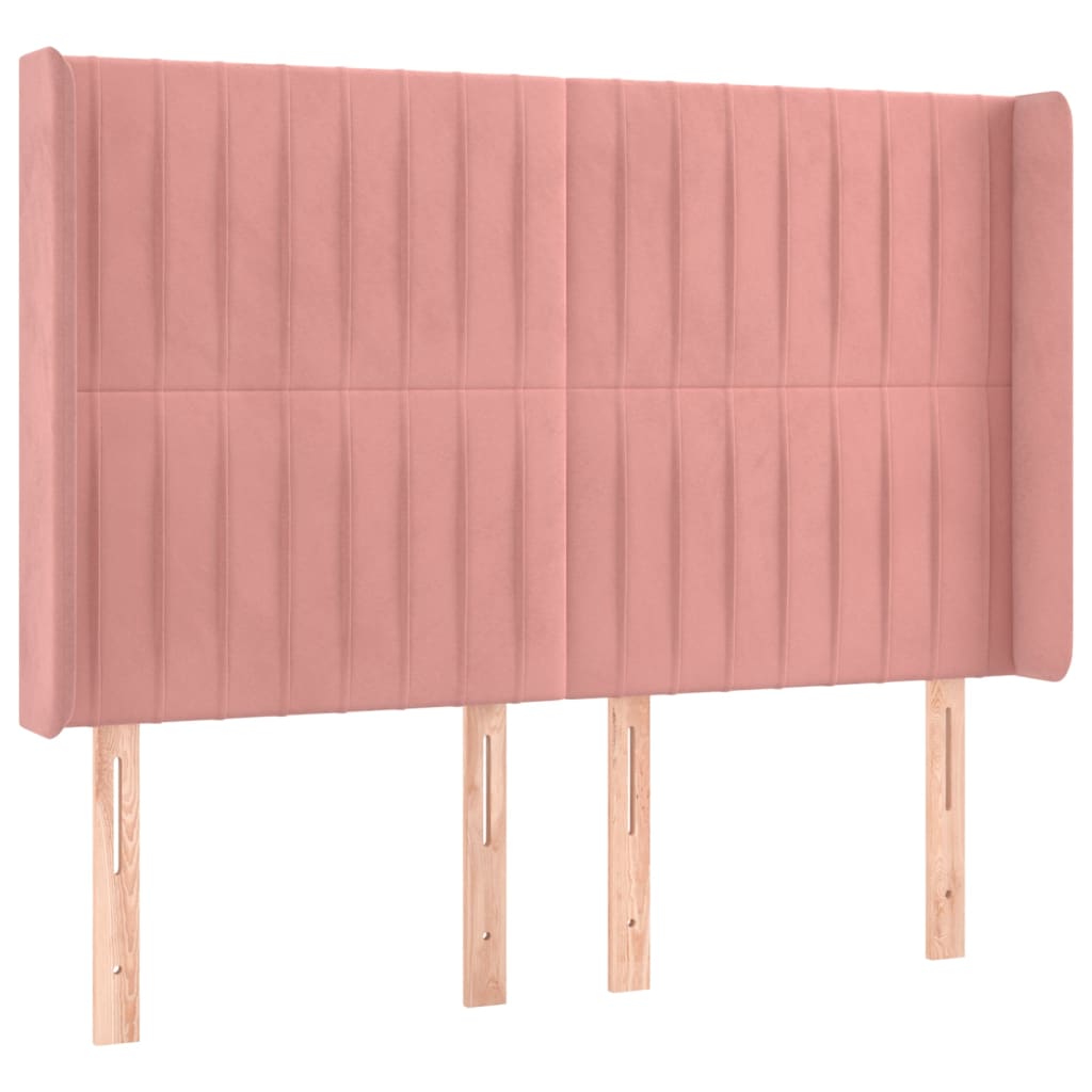 vidaXL Κρεβάτι Boxspring με Στρώμα & LED Ροζ 140x190 εκ. Βελούδινο