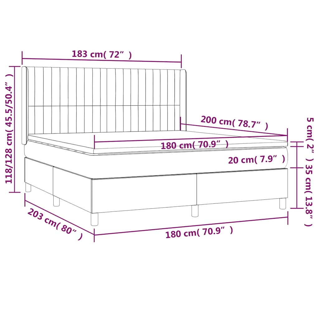 vidaXL Κρεβάτι Boxspring με Στρώμα & LED Σκ. Μπλε 180x200εκ. Βελούδινο