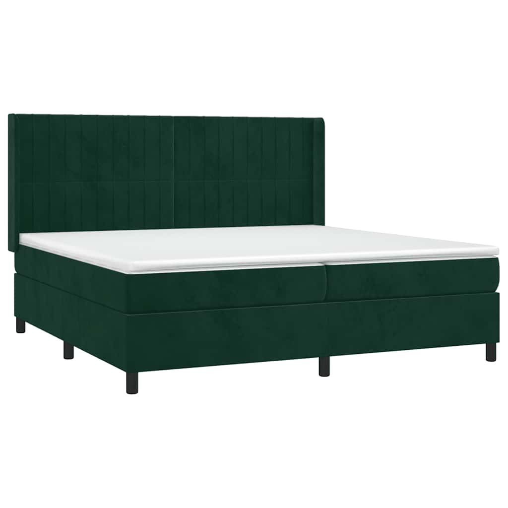 vidaXL Κρεβάτι Boxspring με Στρώμα & LED Σκ. Πράσινο 200x200εκ Βελούδο