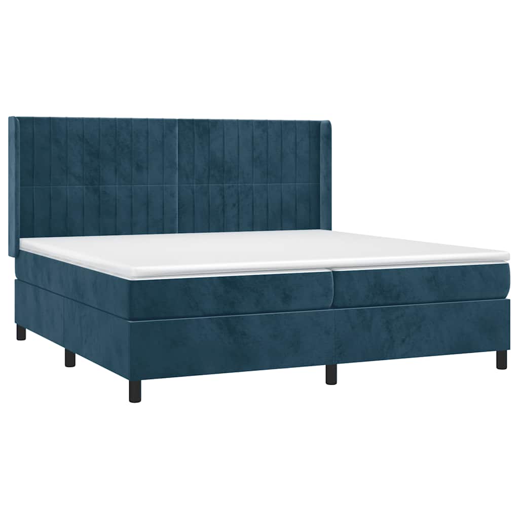 vidaXL Κρεβάτι Boxspring με Στρώμα & LED Σκ. Μπλε 200x200εκ. Βελούδινο