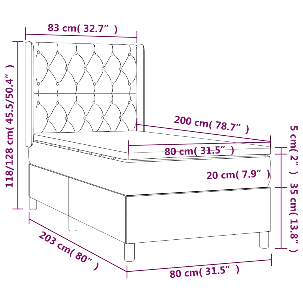 vidaXL Κρεβάτι Boxspring με Στρώμα & LED Σκ. Μπλε 80x200 εκ. Βελούδινο