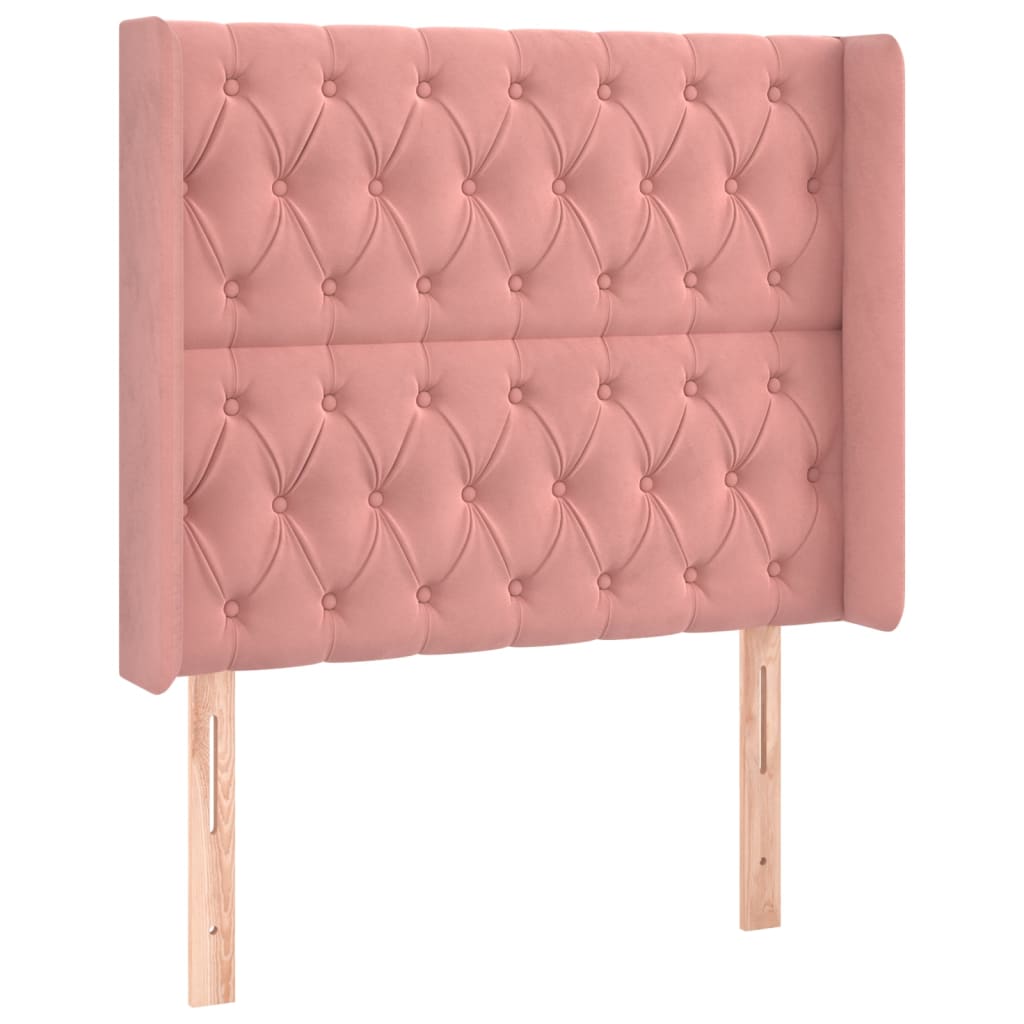 vidaXL Κρεβάτι Boxspring με Στρώμα & LED Ροζ 90x190 εκ. Βελούδινο