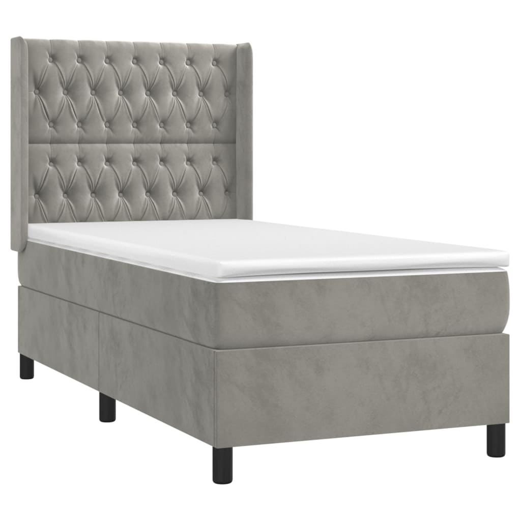 vidaXL Κρεβάτι Boxspring με Στρώμα & LED Αν.Γκρι 90x200 εκ. Βελούδινο