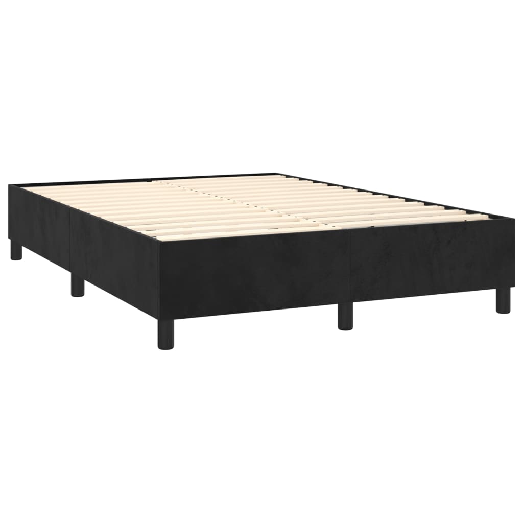 vidaXL Κρεβάτι Boxspring με Στρώμα & LED Μαύρο 140x190 εκ. Βελούδινο