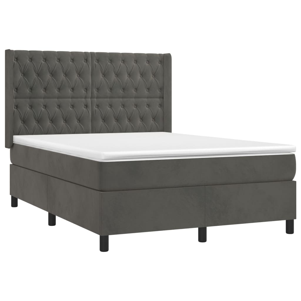 vidaXL Κρεβάτι Boxspring με Στρώμα & LED Σκ. Γκρι 140x200εκ. Βελούδινο