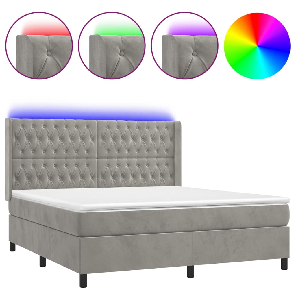 vidaXL Κρεβάτι Boxspring με Στρώμα & LED Αν.Γκρι 160x200 εκ. Βελούδινο