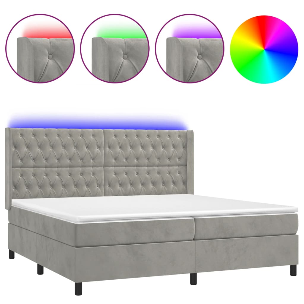 vidaXL Κρεβάτι Boxspring με Στρώμα & LED Αν.Γκρι 200x200 εκ. Βελούδινο
