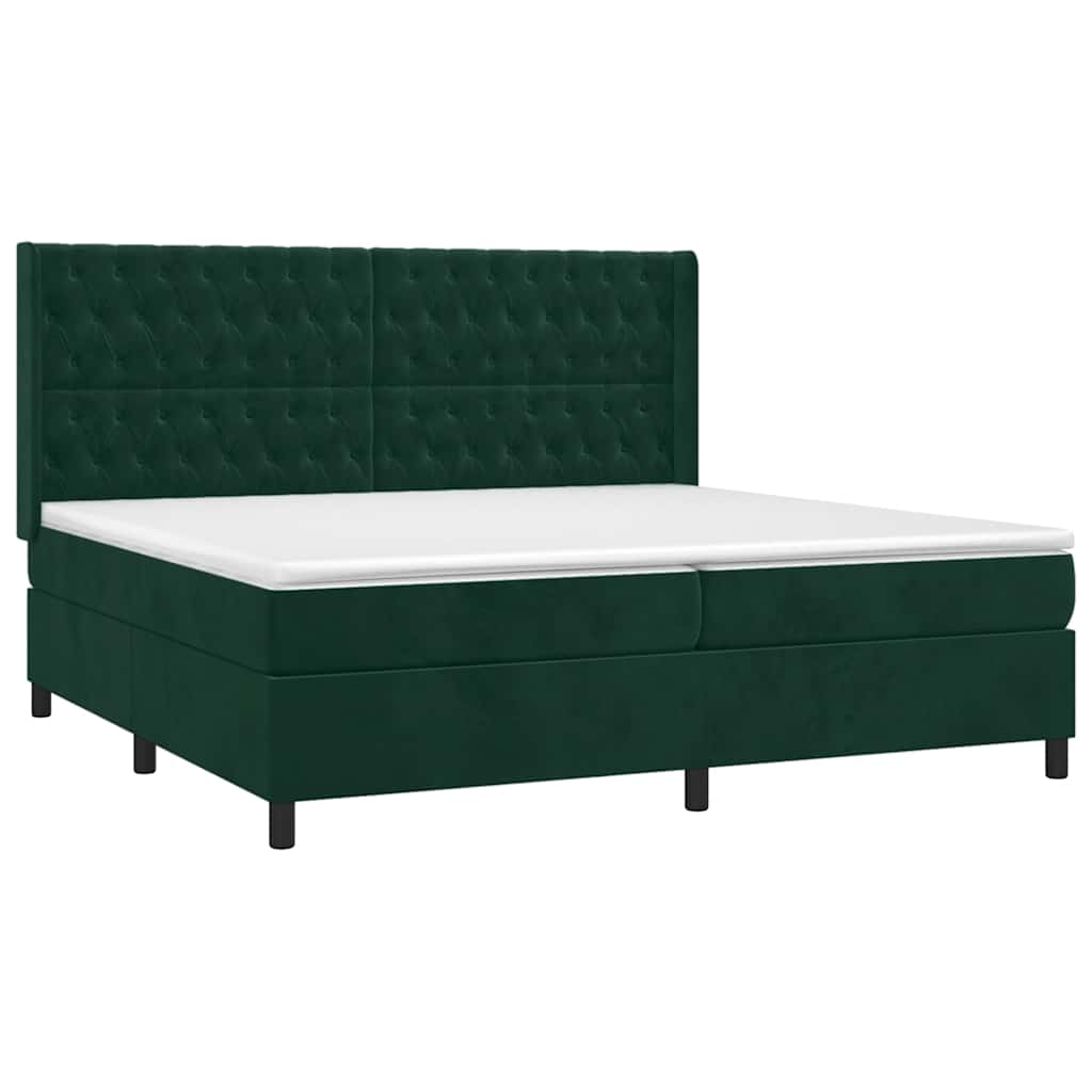 vidaXL Κρεβάτι Boxspring με Στρώμα & LED Σκ. Πράσινο 200x200εκ Βελούδο