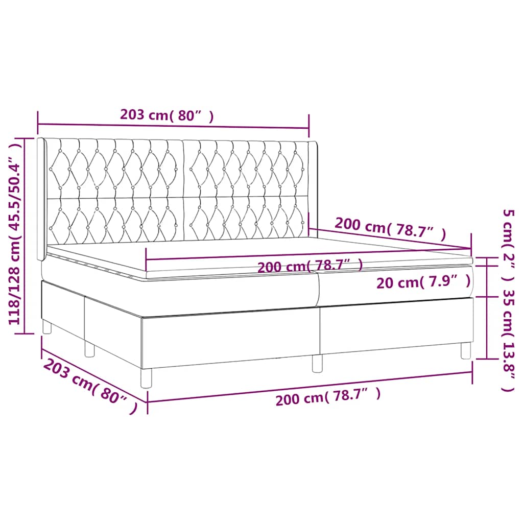 vidaXL Κρεβάτι Boxspring με Στρώμα & LED Σκ. Πράσινο 200x200εκ Βελούδο