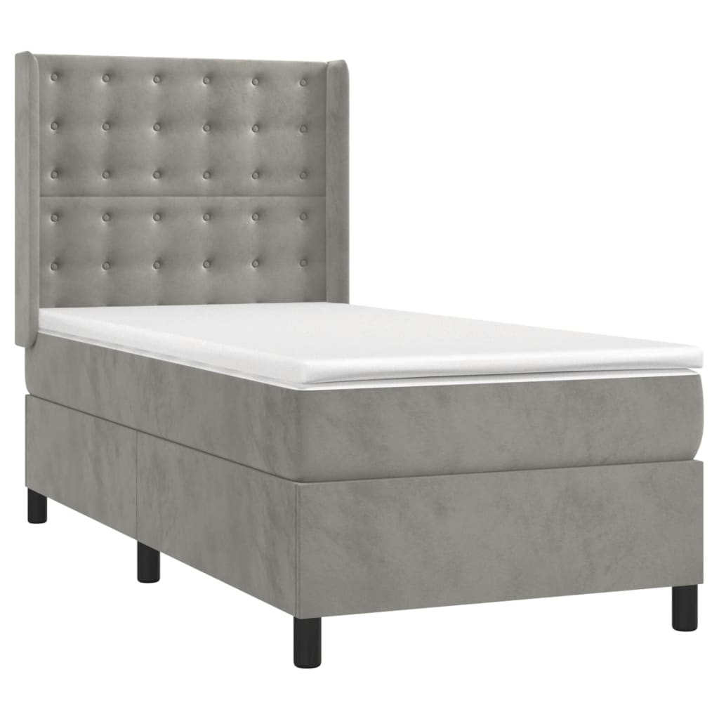 vidaXL Κρεβάτι Boxspring με Στρώμα & LED Αν.Γκρι 80x200 εκ. Βελούδινο