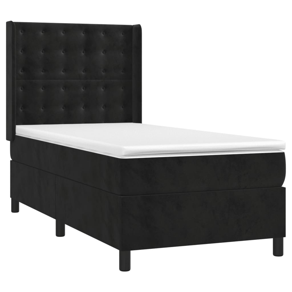 vidaXL Κρεβάτι Boxspring με Στρώμα & LED Μαύρο 80x200 εκ. Βελούδινο