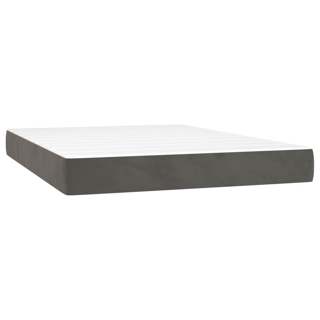 vidaXL Κρεβάτι Boxspring με Στρώμα & LED Σκ. Γκρι 140x190εκ. Βελούδινο