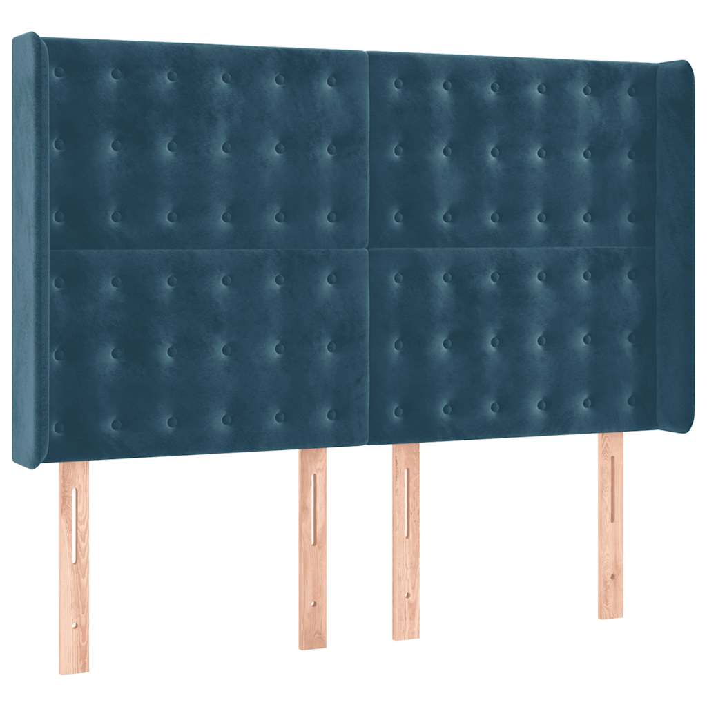 vidaXL Κρεβάτι Boxspring με Στρώμα & LED Σκ. Μπλε 140x200εκ. Βελούδινο