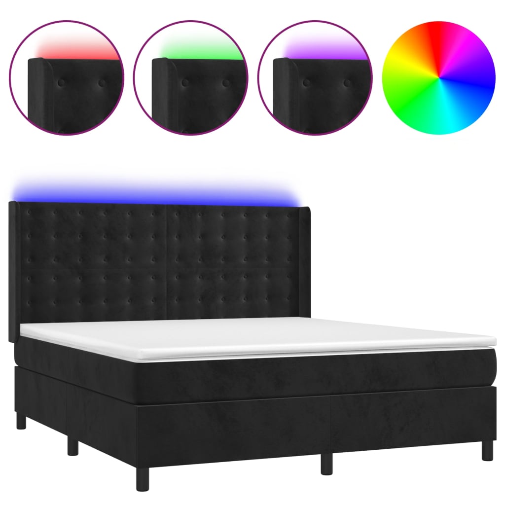 vidaXL Κρεβάτι Boxspring με Στρώμα & LED Μαύρο 160x200 εκ. Βελούδινο
