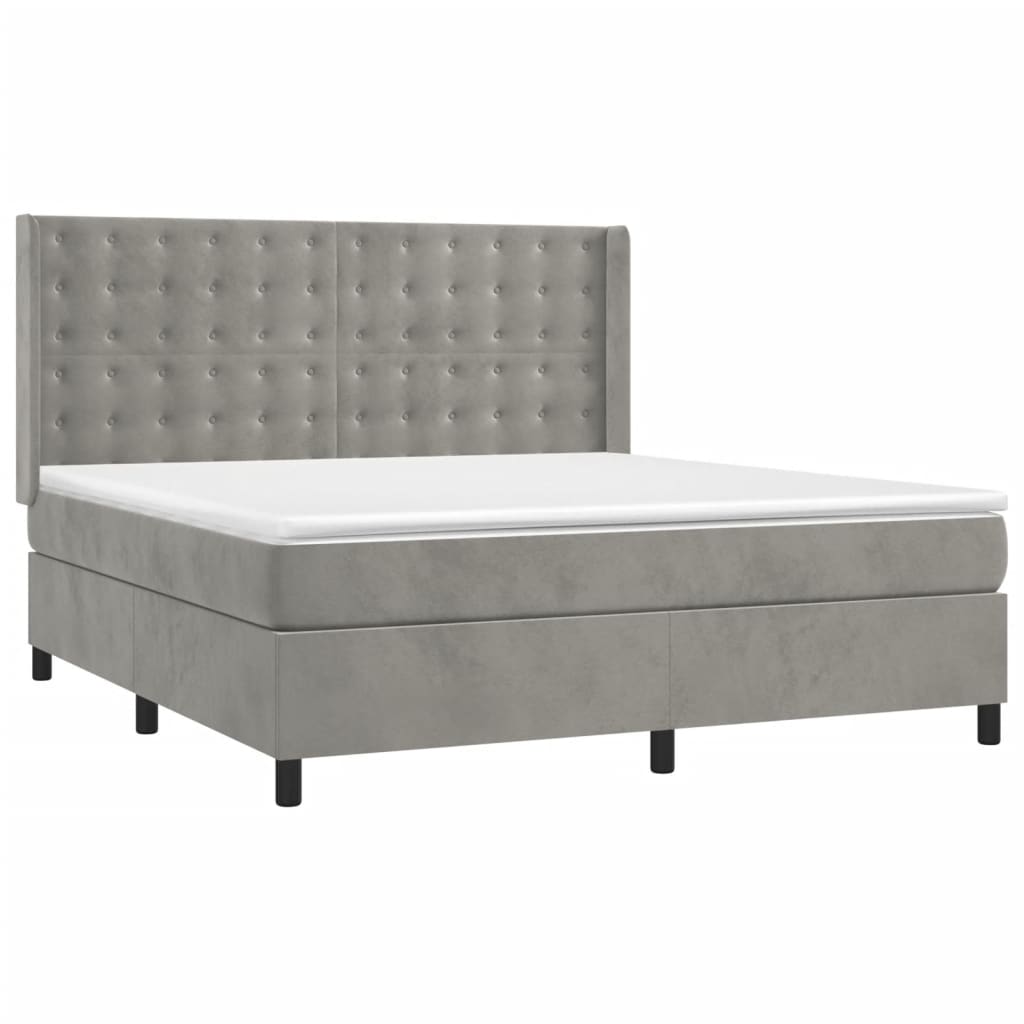vidaXL Κρεβάτι Boxspring με Στρώμα & LED Αν.Γκρι 180x200 εκ. Βελούδινο