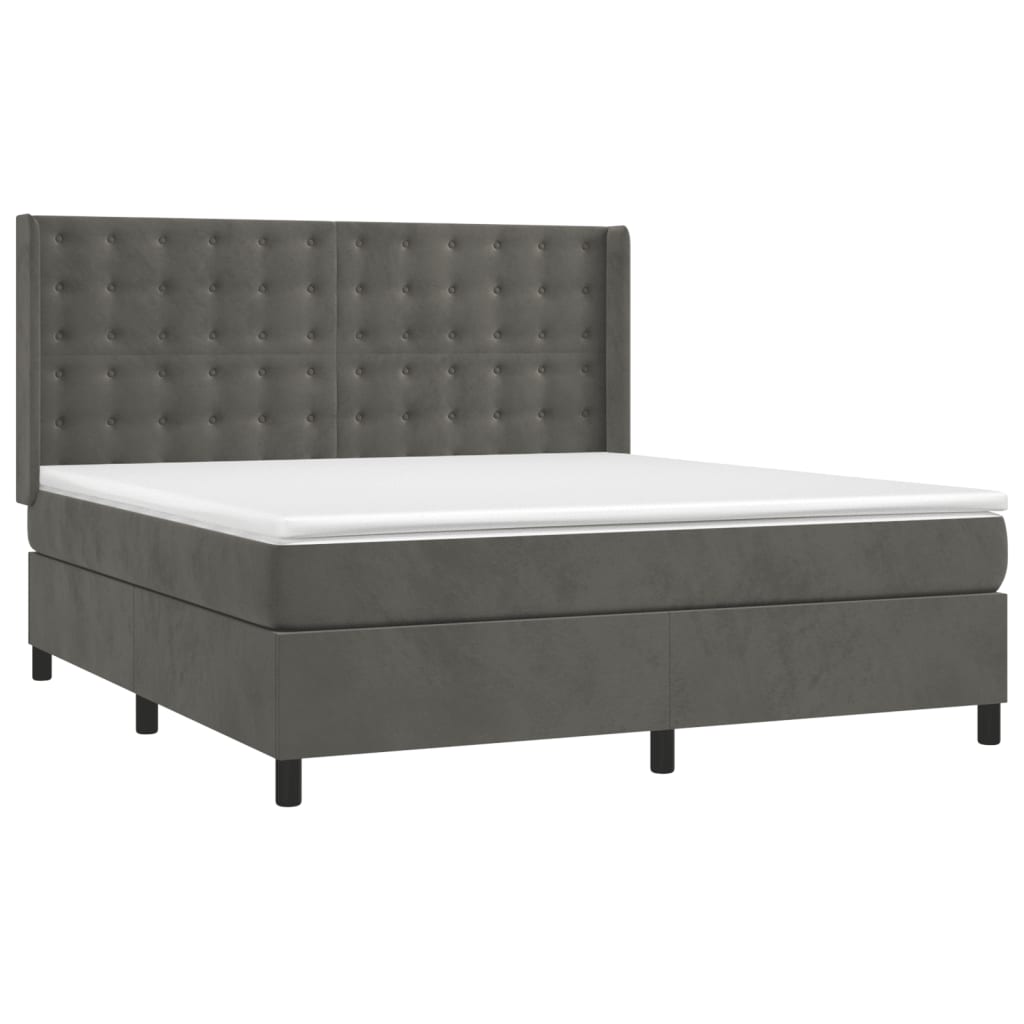 vidaXL Κρεβάτι Boxspring με Στρώμα & LED Σκ. Γκρι 180x200εκ. Βελούδινο