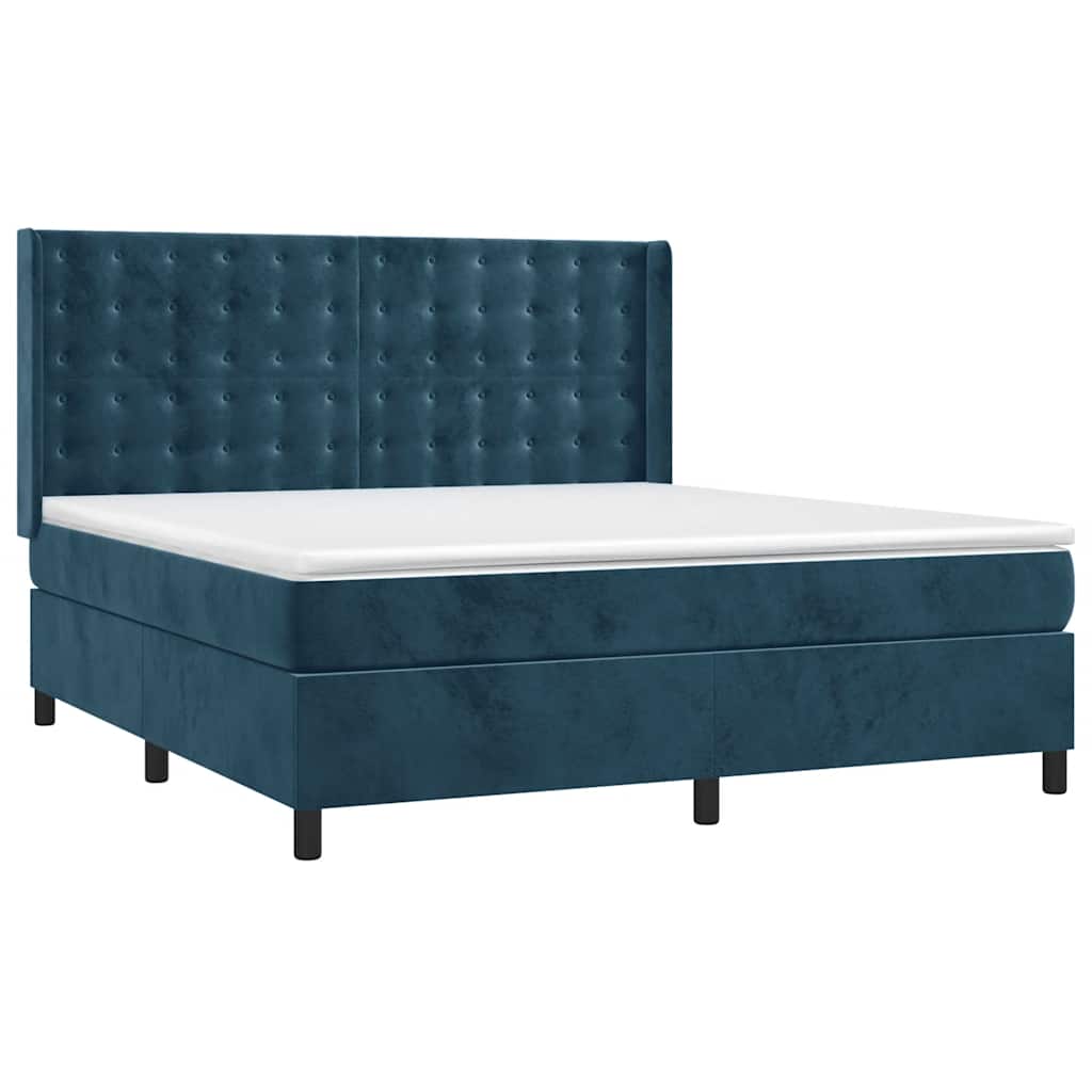 vidaXL Κρεβάτι Boxspring με Στρώμα & LED Σκ. Μπλε 180x200εκ. Βελούδινο