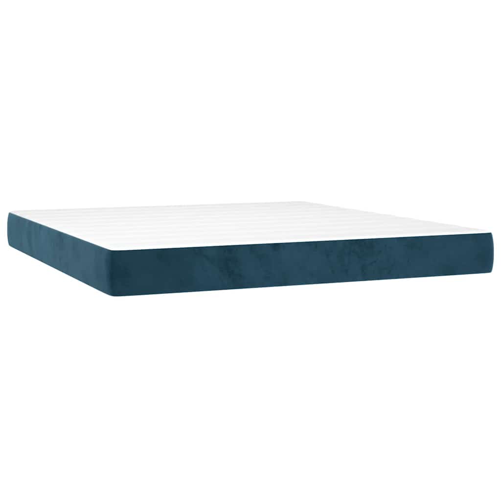 vidaXL Κρεβάτι Boxspring με Στρώμα & LED Σκ. Μπλε 180x200εκ. Βελούδινο