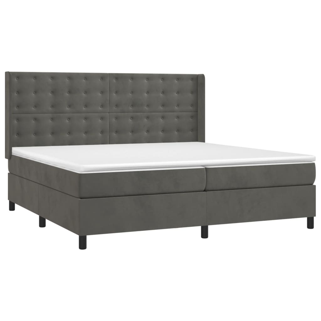 vidaXL Κρεβάτι Boxspring με Στρώμα & LED Σκ. Γκρι 200x200εκ. Βελούδινο