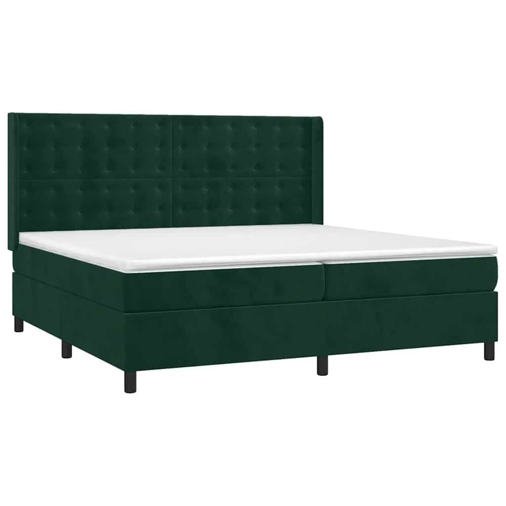 vidaXL Κρεβάτι Boxspring με Στρώμα & LED Σκ. Πράσινο 200x200εκ Βελούδο