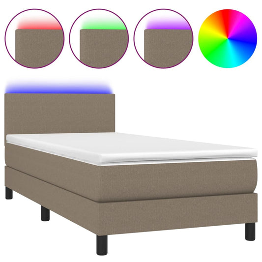 vidaXL Κρεβάτι Boxspring με Στρώμα & LED Taupe 90x190 εκ. Υφασμάτινο