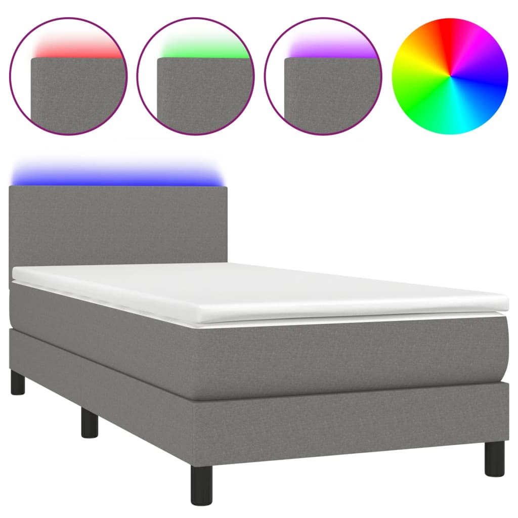 vidaXL Κρεβάτι Boxspring με Στρώμα & LED Σκ.Γκρι 100x200 εκ Υφασμάτινο