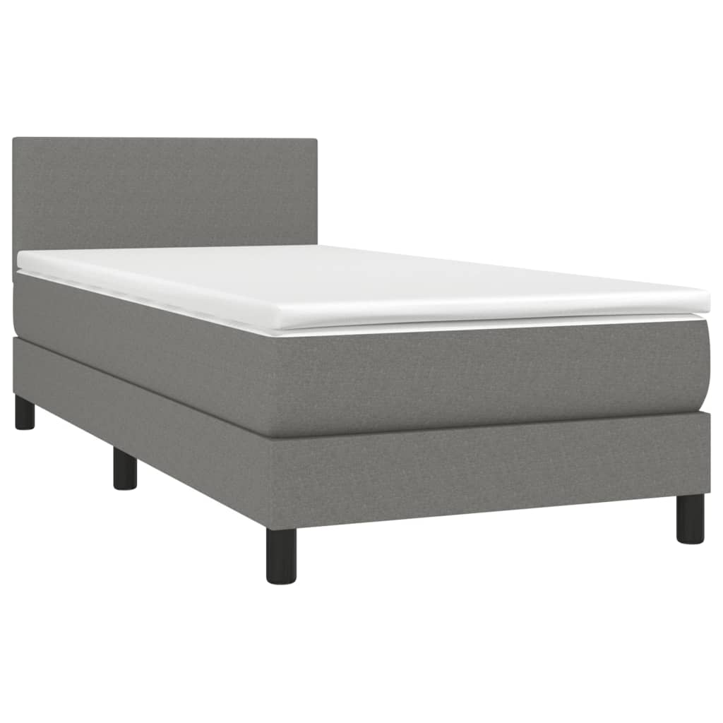 vidaXL Κρεβάτι Boxspring με Στρώμα & LED Σκ.Γκρι 100x200 εκ Υφασμάτινο