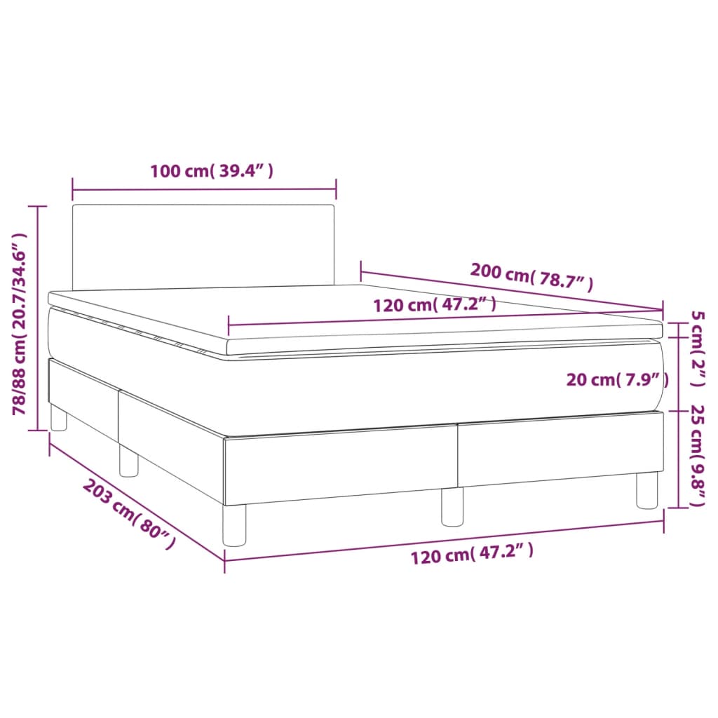 vidaXL Κρεβάτι Boxspring με Στρώμα & LED Κρεμ 120x200 εκ. Υφασμάτινο