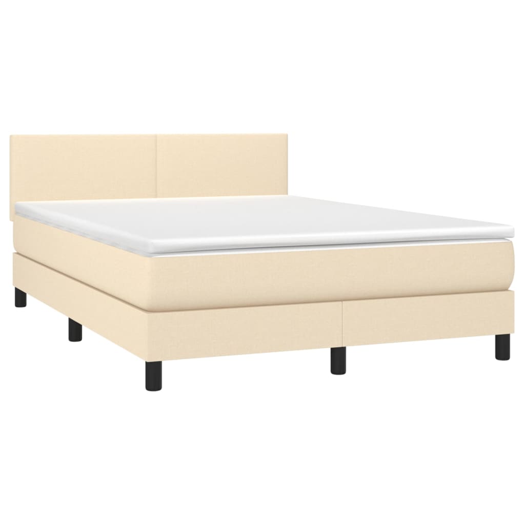 vidaXL Κρεβάτι Boxspring με Στρώμα & LED Κρεμ 140x200 εκ. Υφασμάτινο