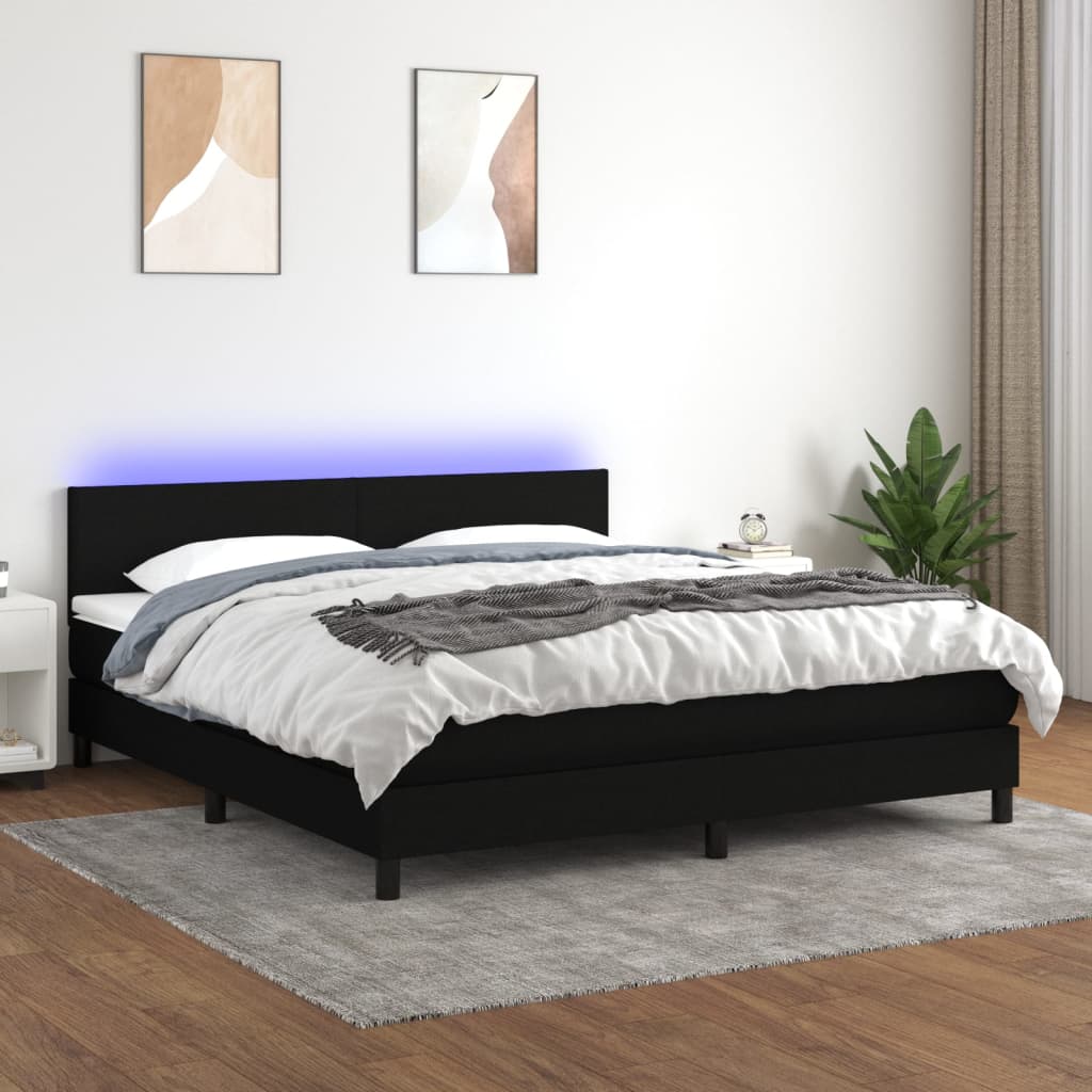 vidaXL Κρεβάτι Boxspring με Στρώμα & LED Μαύρο 160x200 εκ. Υφασμάτινο