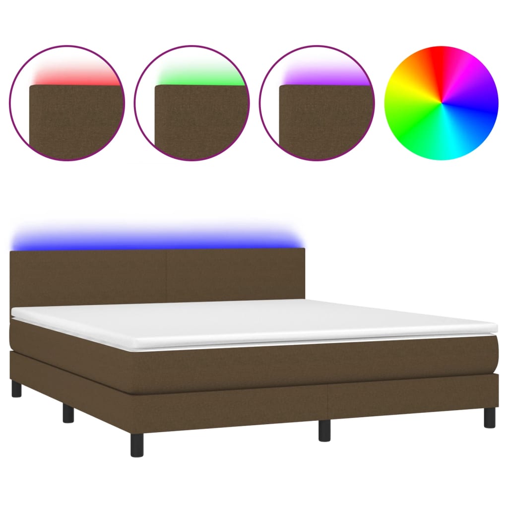 vidaXL Κρεβάτι Boxspring με Στρώμα & LED Σκ.Καφέ 160x200 εκ Υφασμάτινο