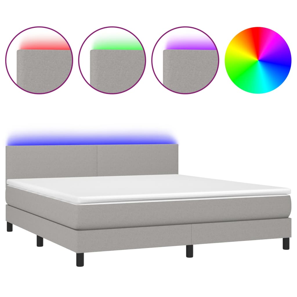 vidaXL Κρεβάτι Boxspring με Στρώμα & LED Αν.Γκρι 180x200 εκ Υφασμάτινο
