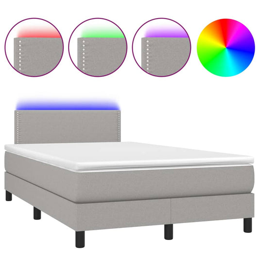 vidaXL Κρεβάτι Boxspring με Στρώμα & LED Αν.Γκρι 120x200 εκ Υφασμάτινο