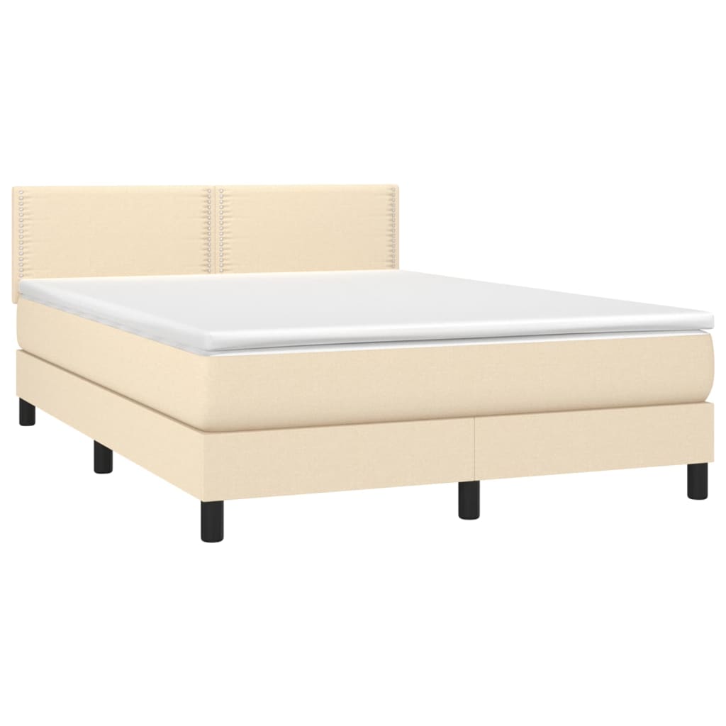 vidaXL Κρεβάτι Boxspring με Στρώμα & LED Κρεμ 140x190 εκ. Υφασμάτινο