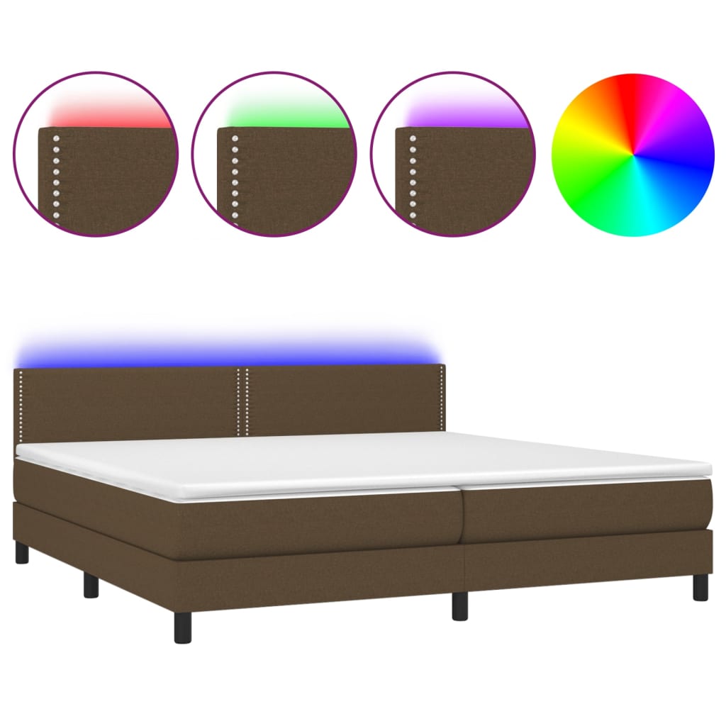 vidaXL Κρεβάτι Boxspring με Στρώμα & LED Σκ.Καφέ 200x200 εκ Υφασμάτινο