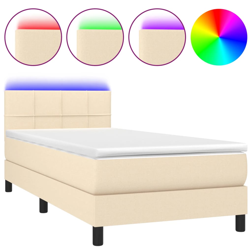 vidaXL Κρεβάτι Boxspring με Στρώμα & LED Κρεμ 80x200 εκ. Υφασμάτινο