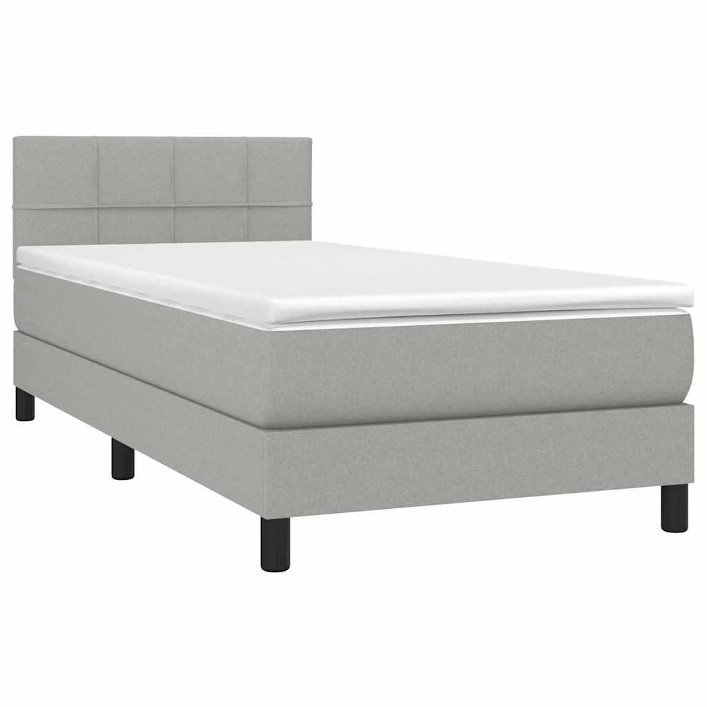 vidaXL Κρεβάτι Boxspring με Στρώμα & LED Αν.Γκρι 90x190 εκ. Υφασμάτινο