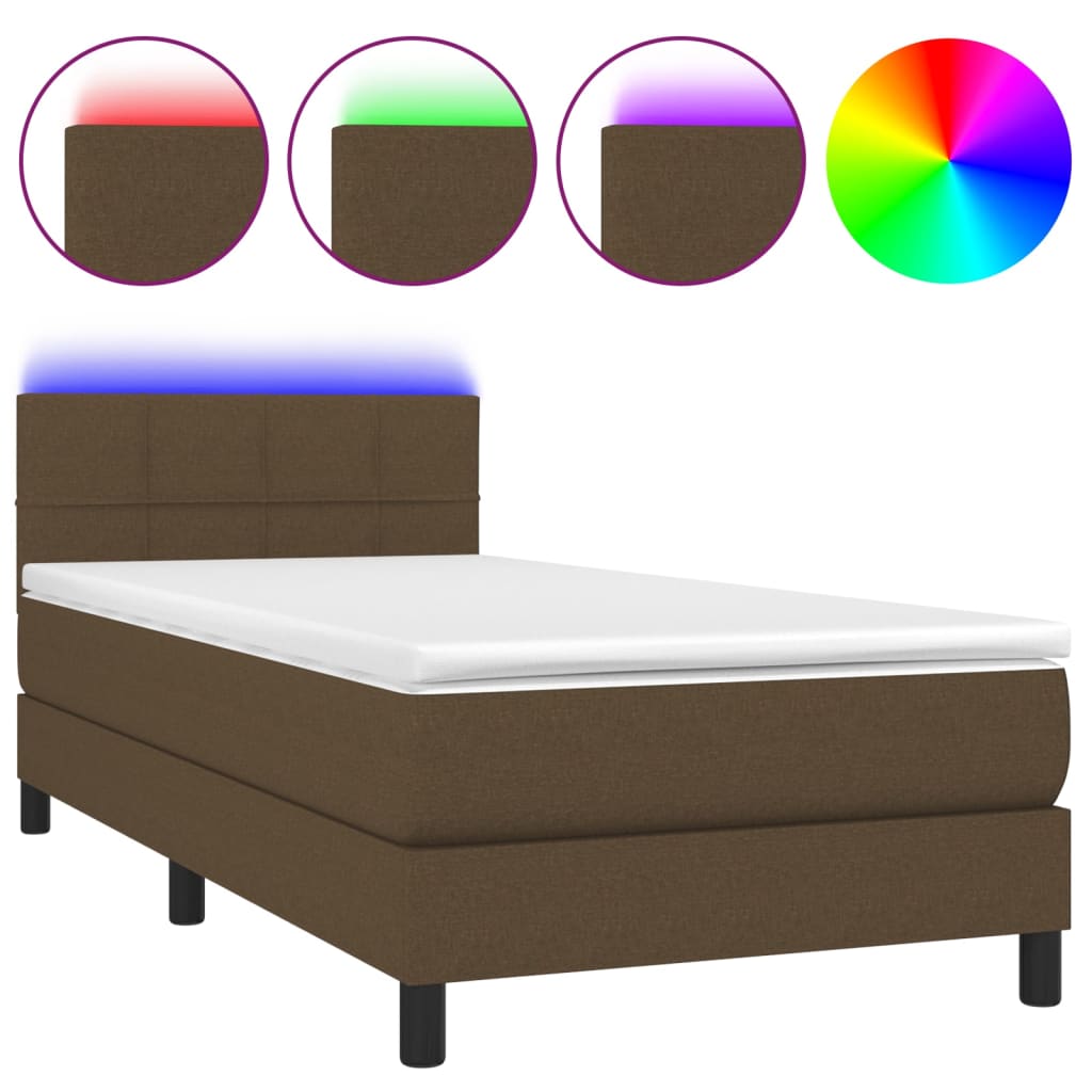 vidaXL Κρεβάτι Boxspring με Στρώμα & LED Σκ.Καφέ 90x190 εκ. Υφασμάτινο