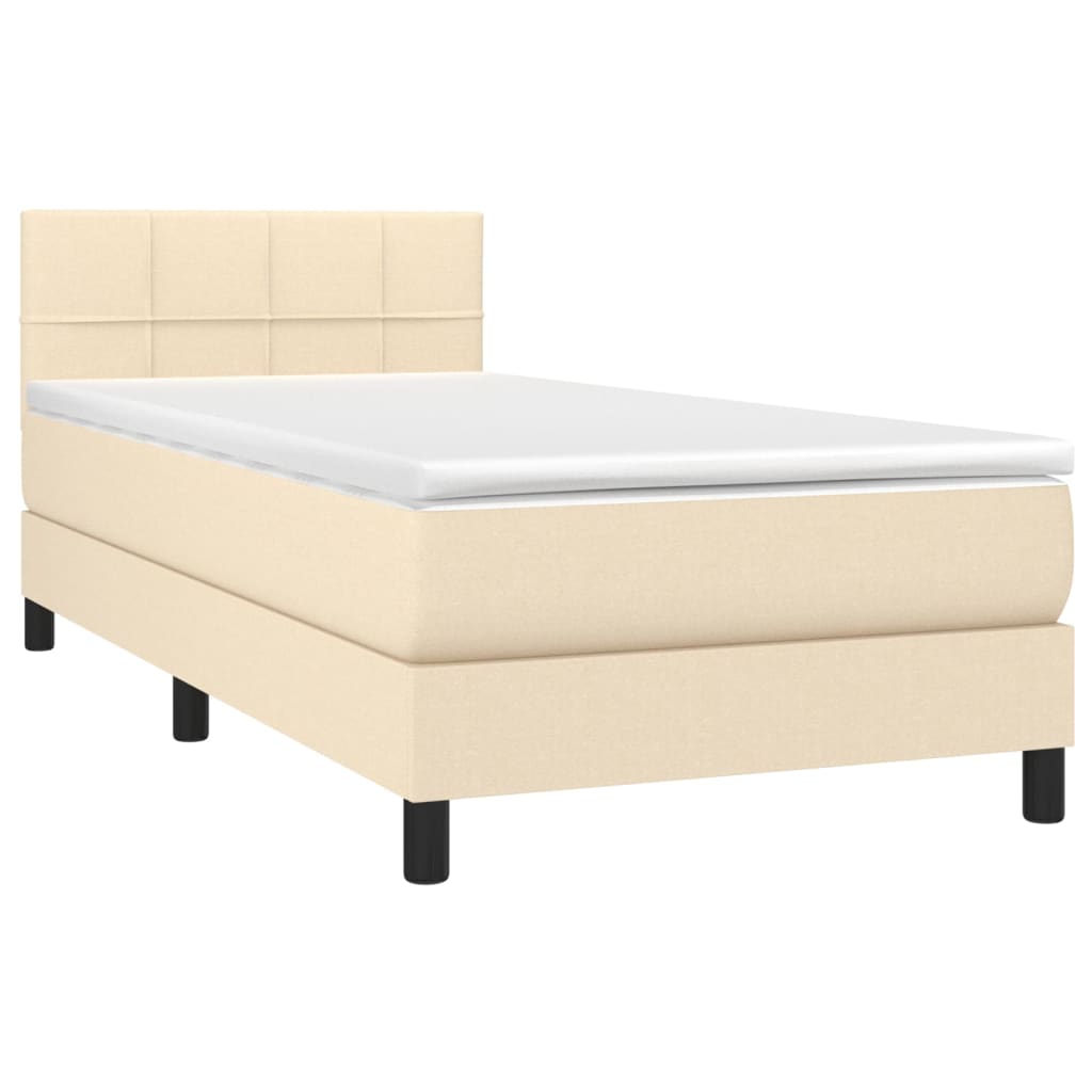 vidaXL Κρεβάτι Boxspring με Στρώμα & LED Κρεμ 90x190 εκ. Υφασμάτινο
