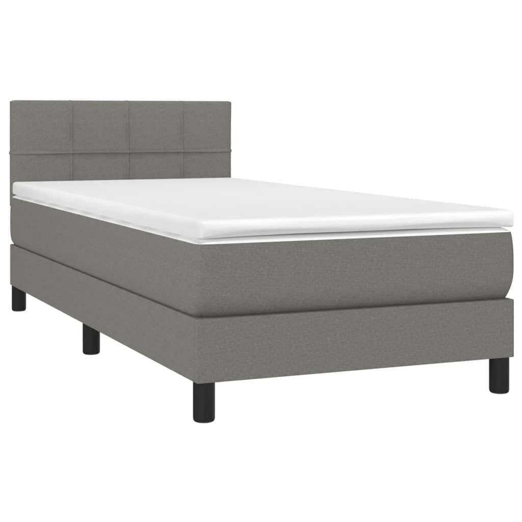 vidaXL Κρεβάτι Boxspring με Στρώμα & LED Σκ.Γκρι 100x200 εκ Υφασμάτινο