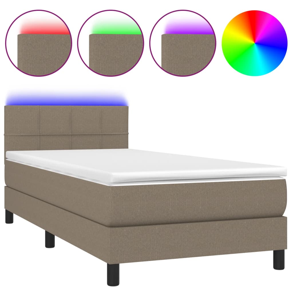 vidaXL Κρεβάτι Boxspring με Στρώμα & LED Taupe 100x200 εκ. Υφασμάτινο