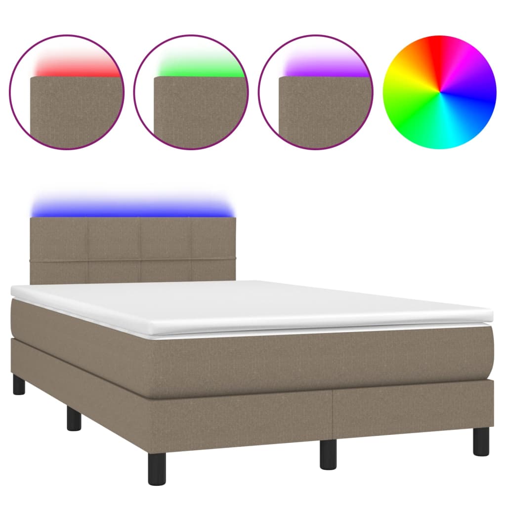 vidaXL Κρεβάτι Boxspring με Στρώμα & LED Taupe 120x200 εκ. Υφασμάτινο