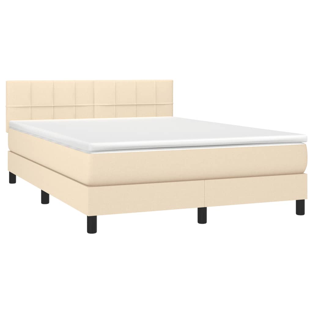 vidaXL Κρεβάτι Boxspring με Στρώμα & LED Κρεμ 140x190 εκ. Υφασμάτινο