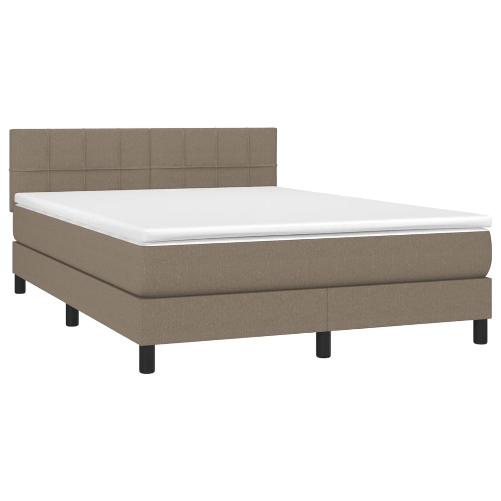 vidaXL Κρεβάτι Boxspring με Στρώμα & LED Taupe 140x200 εκ. Υφασμάτινο