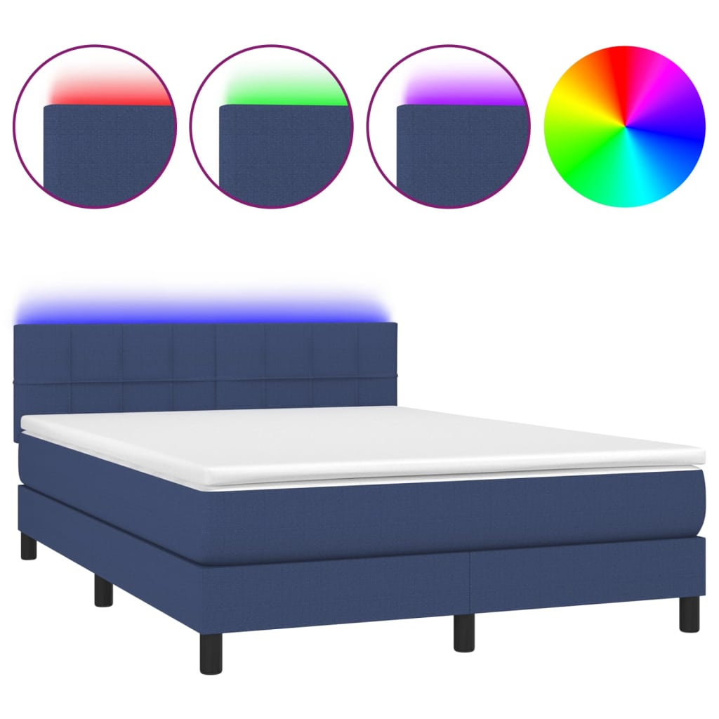 vidaXL Κρεβάτι Boxspring με Στρώμα & LED Μπλε 140x200 εκ. Υφασμάτινο